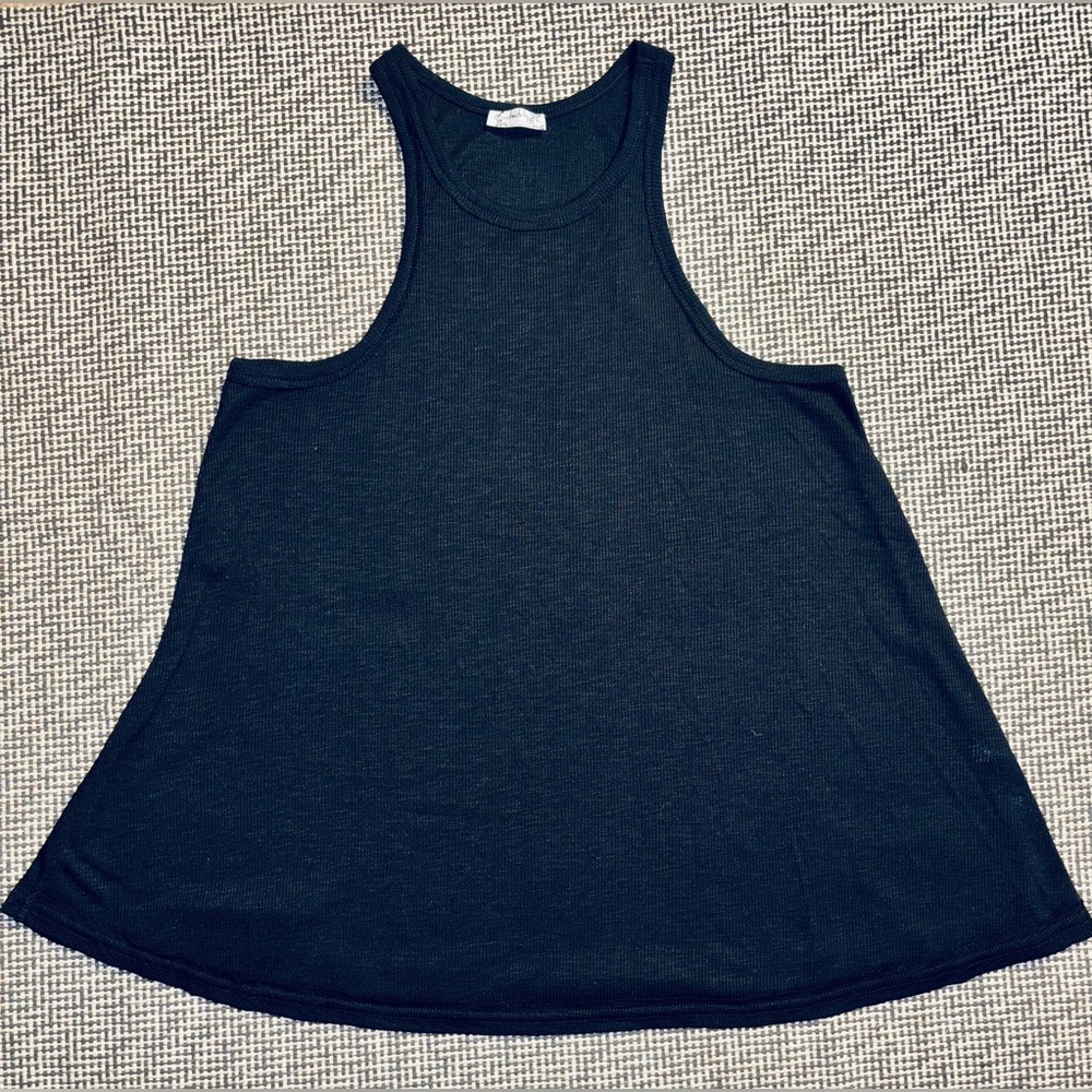 Free People, Intimately Free, Black Ribbed Flowey Tank, Size Small